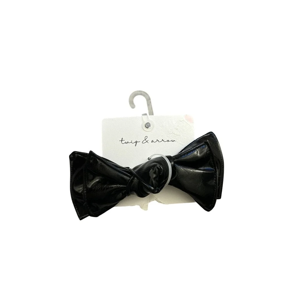 Twig & Arrow Hair Clip Womens OS Black New Faux Leather Bow French Barrette‎