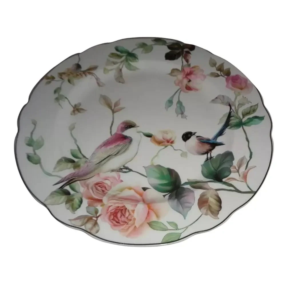 NEW Grace Teaware Floral Birds Porcelain Dinner Plates 11” Set of 4