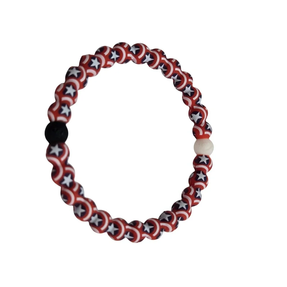 Lokai Unisex Bracelet Captain America Marvel Shield Red White Blue Silicone Med