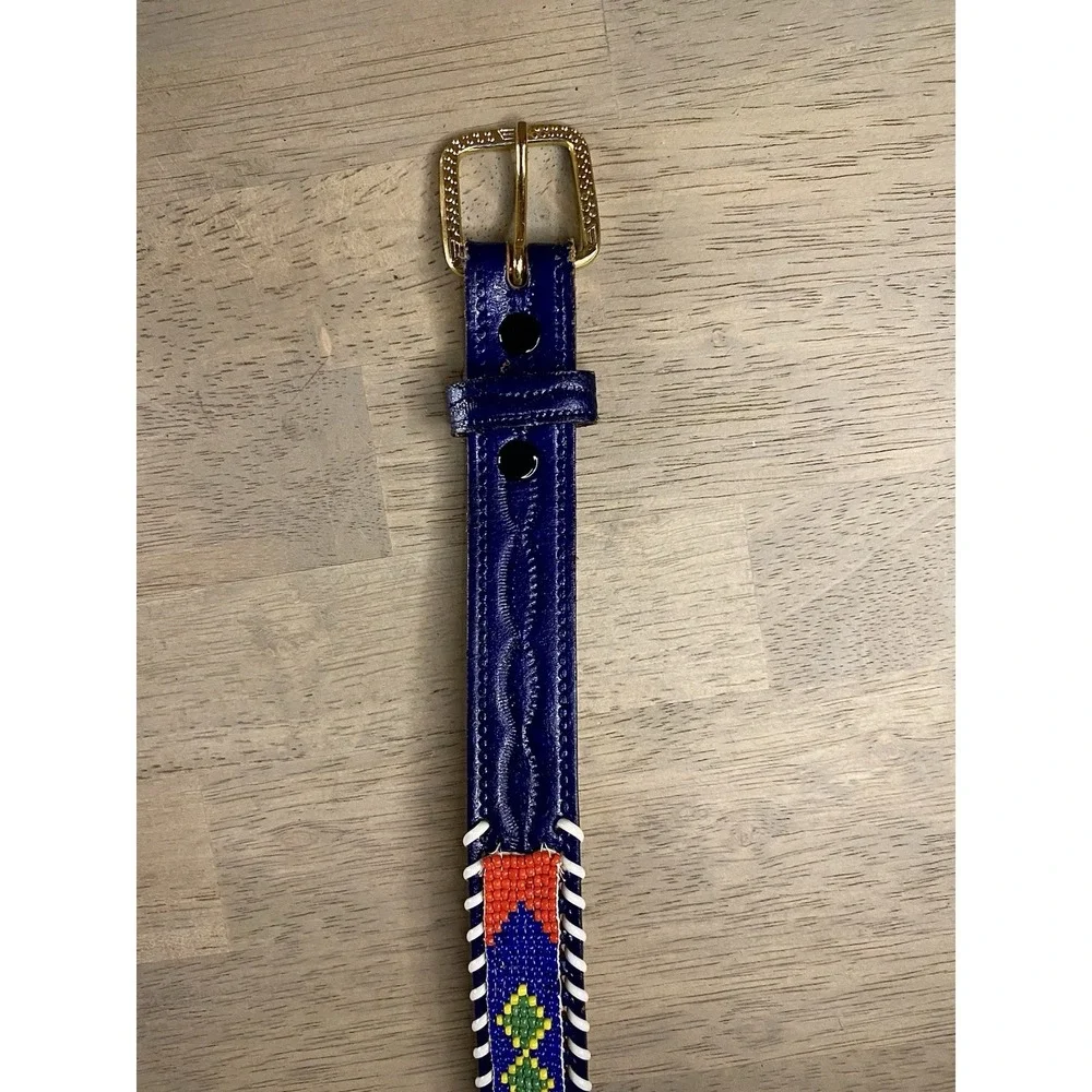Veg Hand Beaded Tooled Leather Thunderbird Belt Western Native American HK 31.5