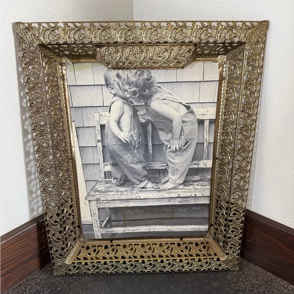 Antique Lighted Brass Frame Boy Girl Kissing Overhead Light Hanging Stand Frame