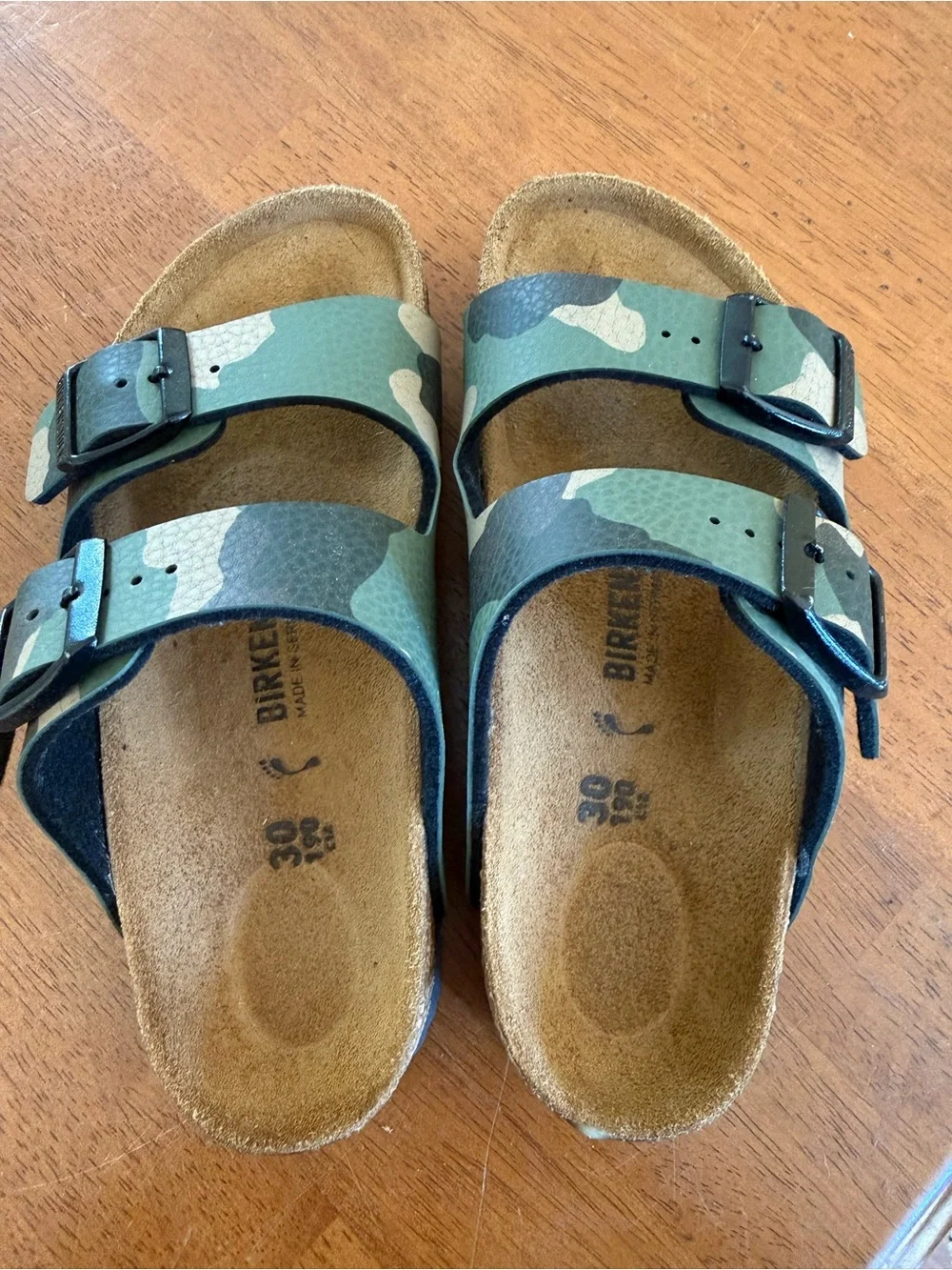 Birkenstock Kids Arizona Camouflage Green Double-Buckle Sandals