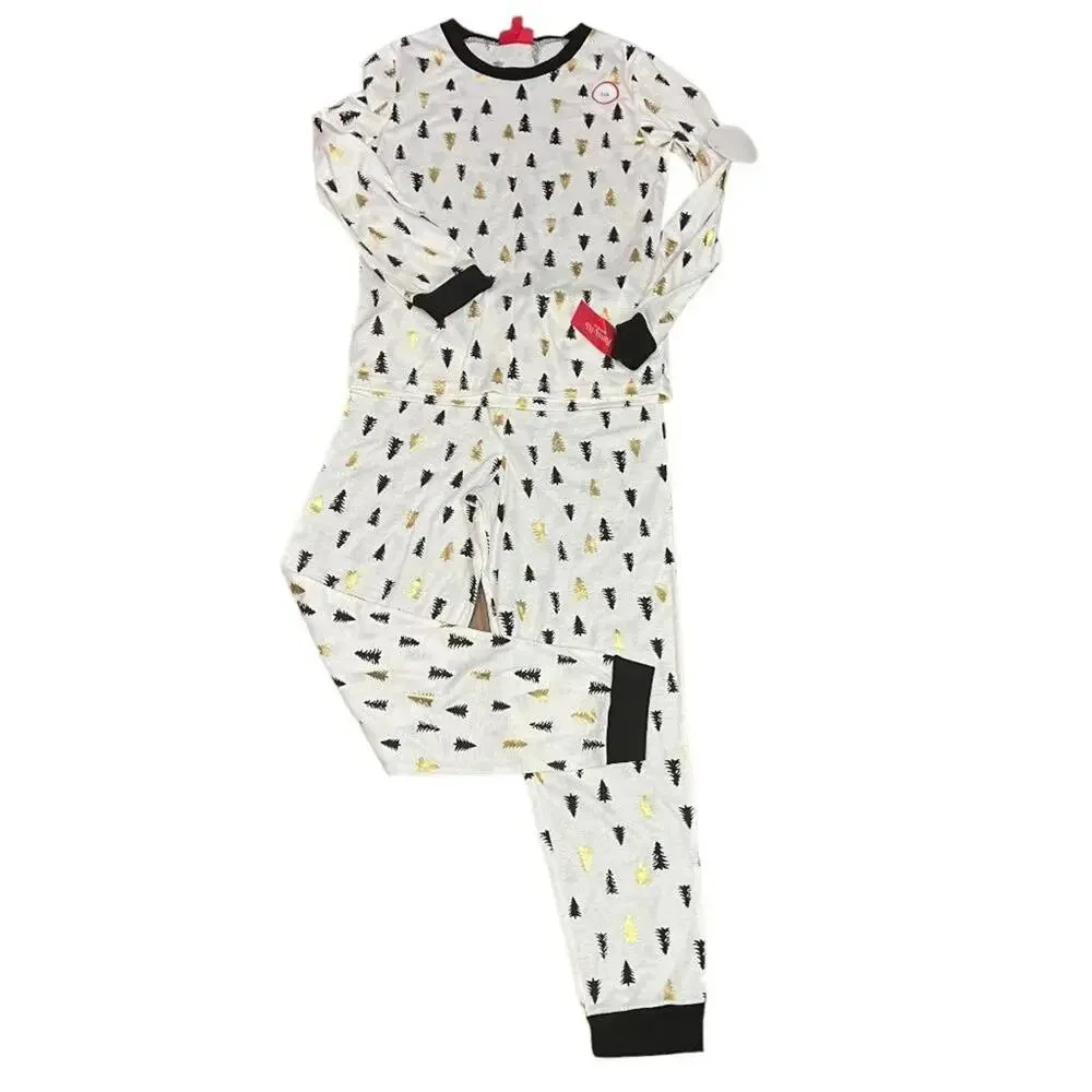 Family Pajamas Kids Matching Tree-Print Pajama Set Black Gold Size Xlarge