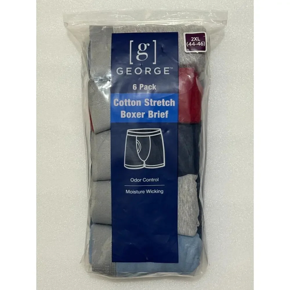 George Men's 2XL 44-46 Boxer Briefs‎ Underwear 6-Pack Regular Leg Odor Control