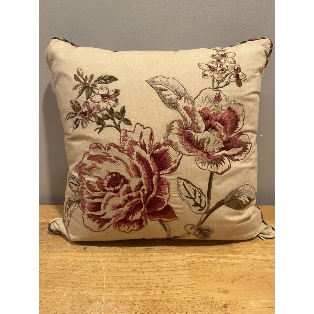 Waverly‎ Garden Room Norfolk Rose Embroidered Throw Pillow 16x16