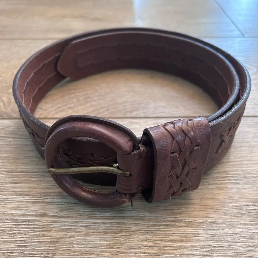 Vintage Y2K American Eagle Brown‎ Leather Belt Cowgirlcore Western Braided 36”
