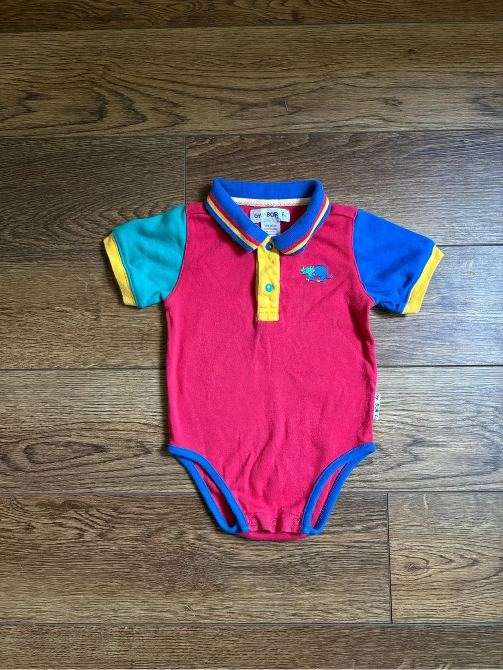Vintage 90s Gymboree Colorblock Dino Onesie Boys Bodysuit Size X Small