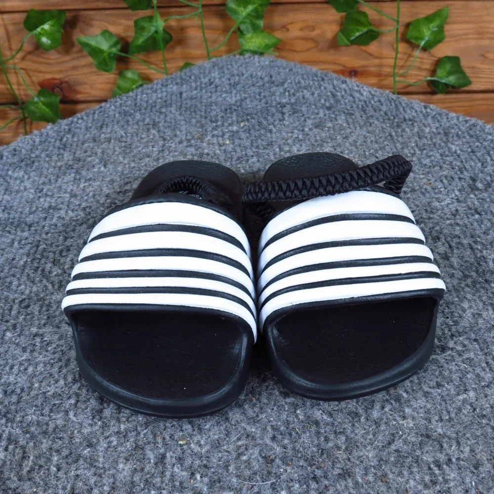 Wonder Nation Toddler Boys Slide Sandal Size 6C Casual Summer Black White Stripe