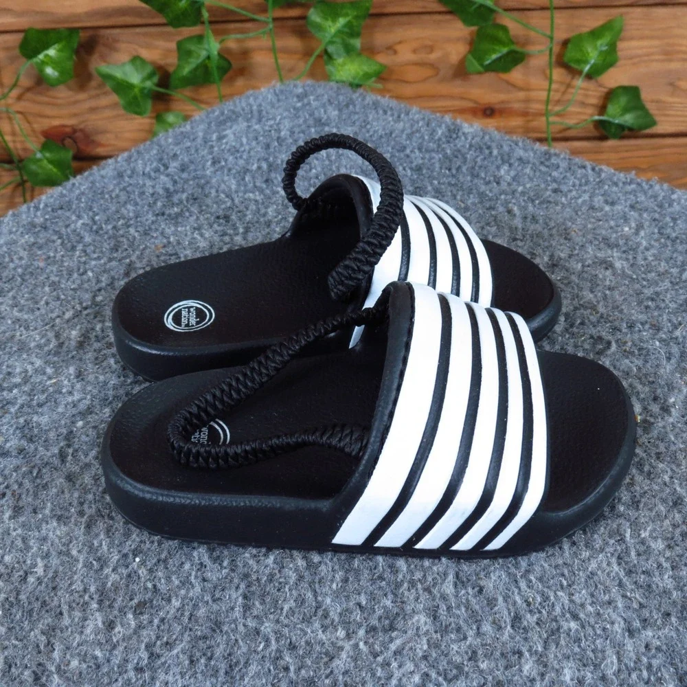 Wonder Nation Toddler Boys Slide Sandal Size 6C Casual Summer Black White Stripe