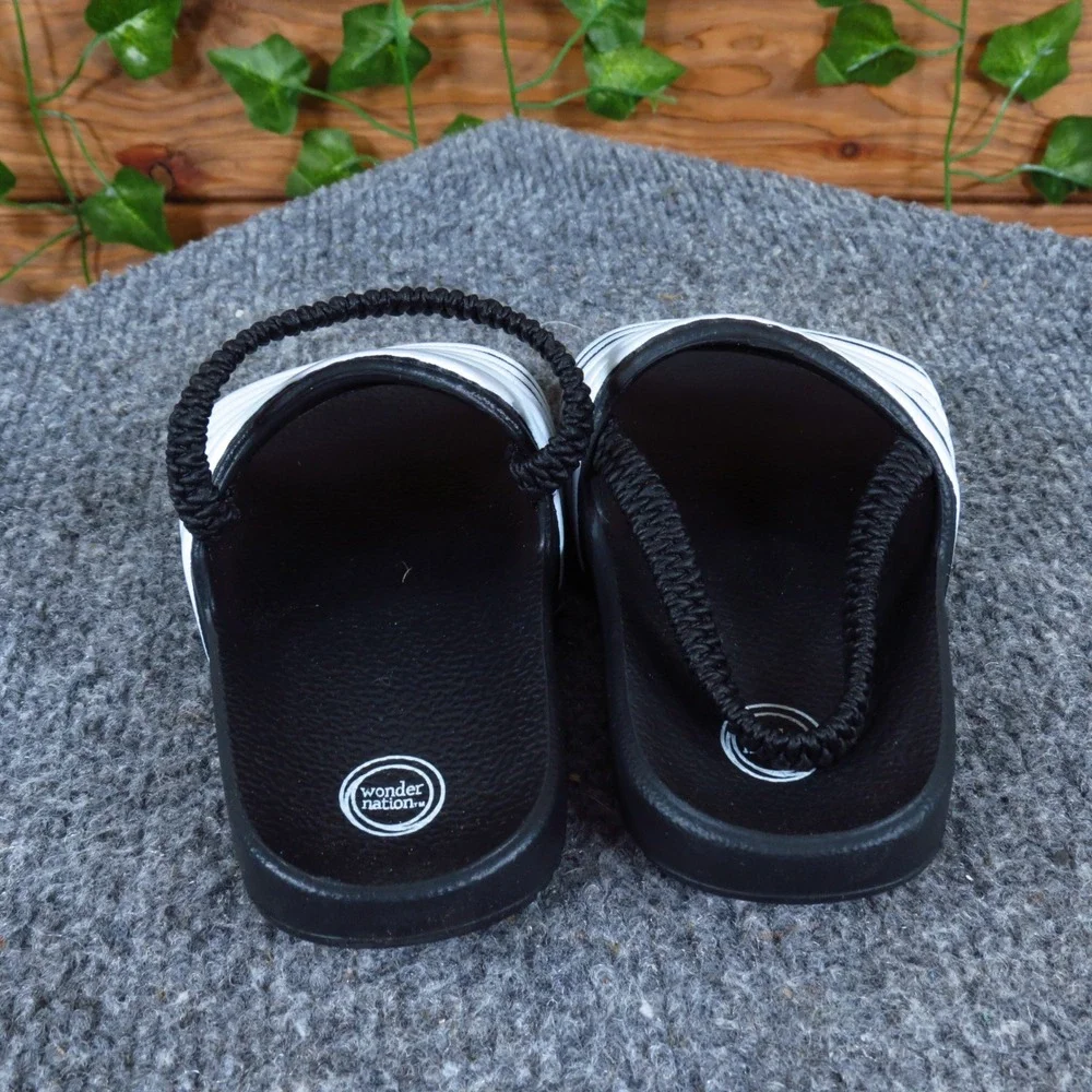 Wonder Nation Toddler Boys Slide Sandal Size 6C Casual Summer Black White Stripe