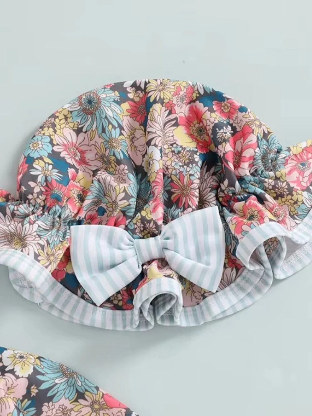 Floral Toddler Girls Long Sleeve One Piece Swimsuit Bathing Suit & Hat