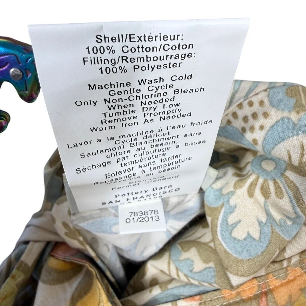 Pottery Barn Quilted Floral Paisley Damask Tie Sham Set 2 Blue Peach 2013 Boho‎