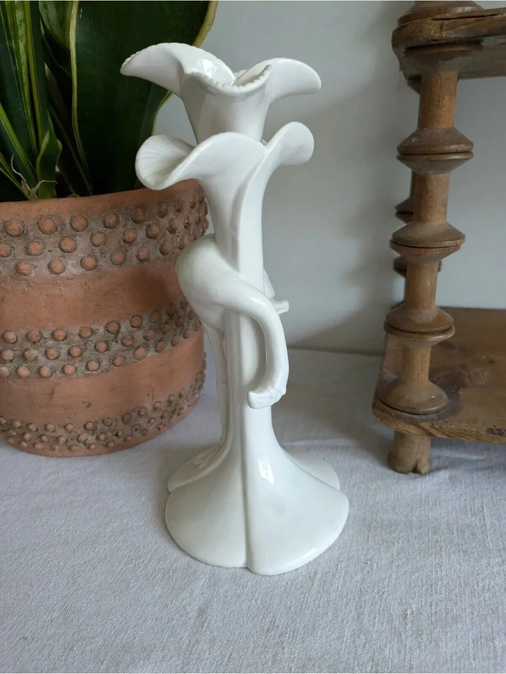 RARE Retro 1980's FITZ & FLOYD JAPAN Flamingo PORCELAIN Candle Holder White