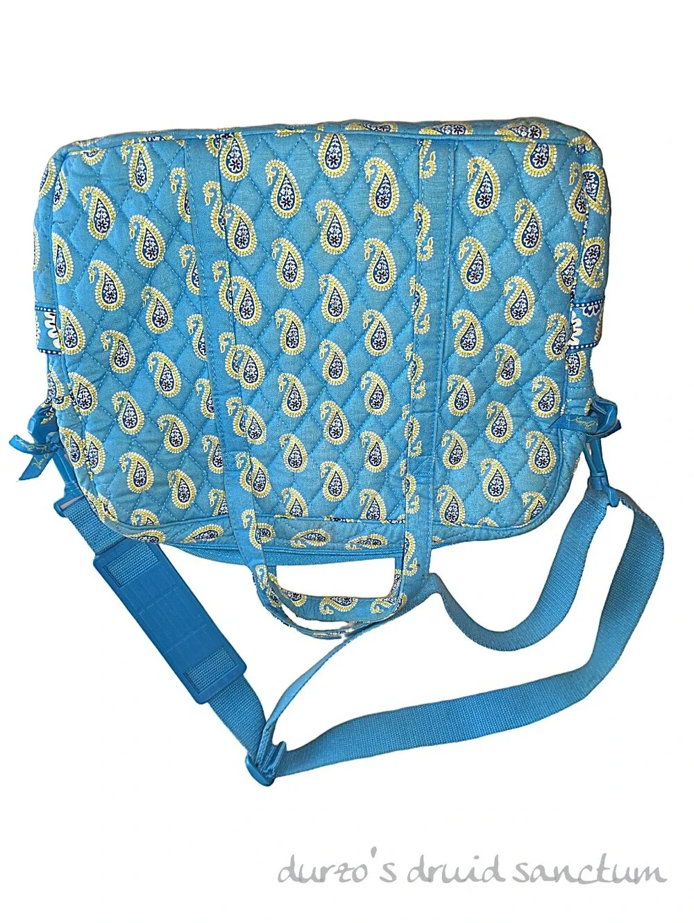 Vera Bradley Quilted Laptop Messenger Bag Blue Paisley Travel Work Tote