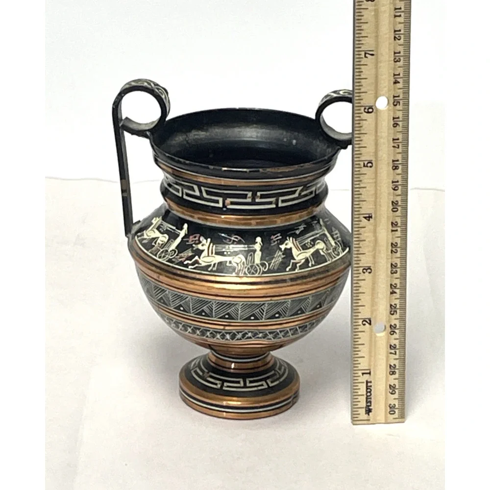 Greek Amphora Vase Hand Made in Greece Copper Black Urn 6