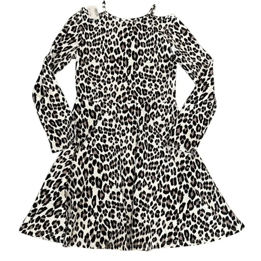 NEW Children's Place M (7/8) Leopard Cold Shoulder Dress