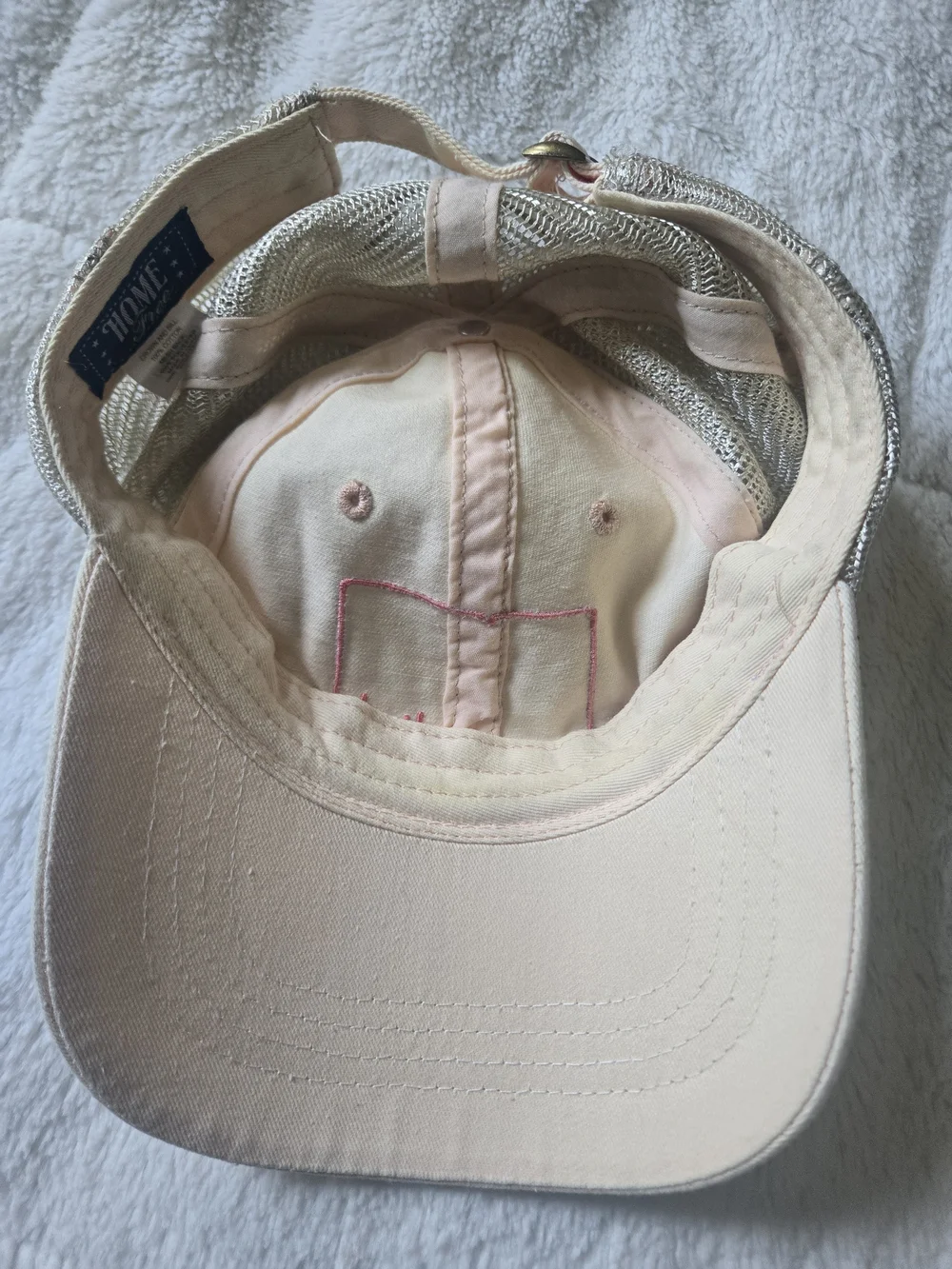 Cream Baseball Cap with Pink Connecticut Outline Embroidery