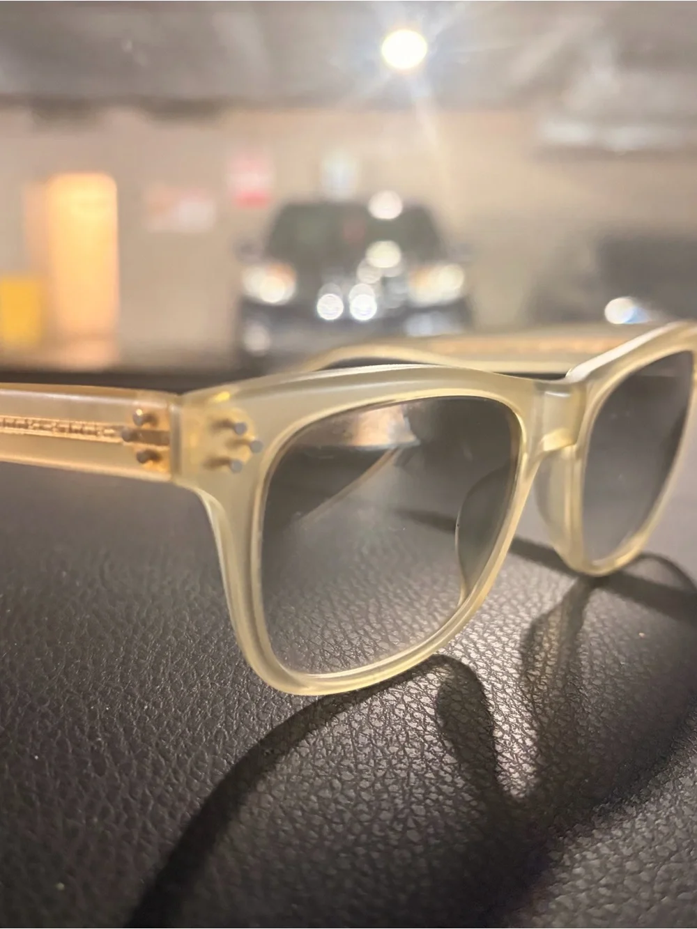 Translucent Cream Square Sunglasses with Gray Lenses