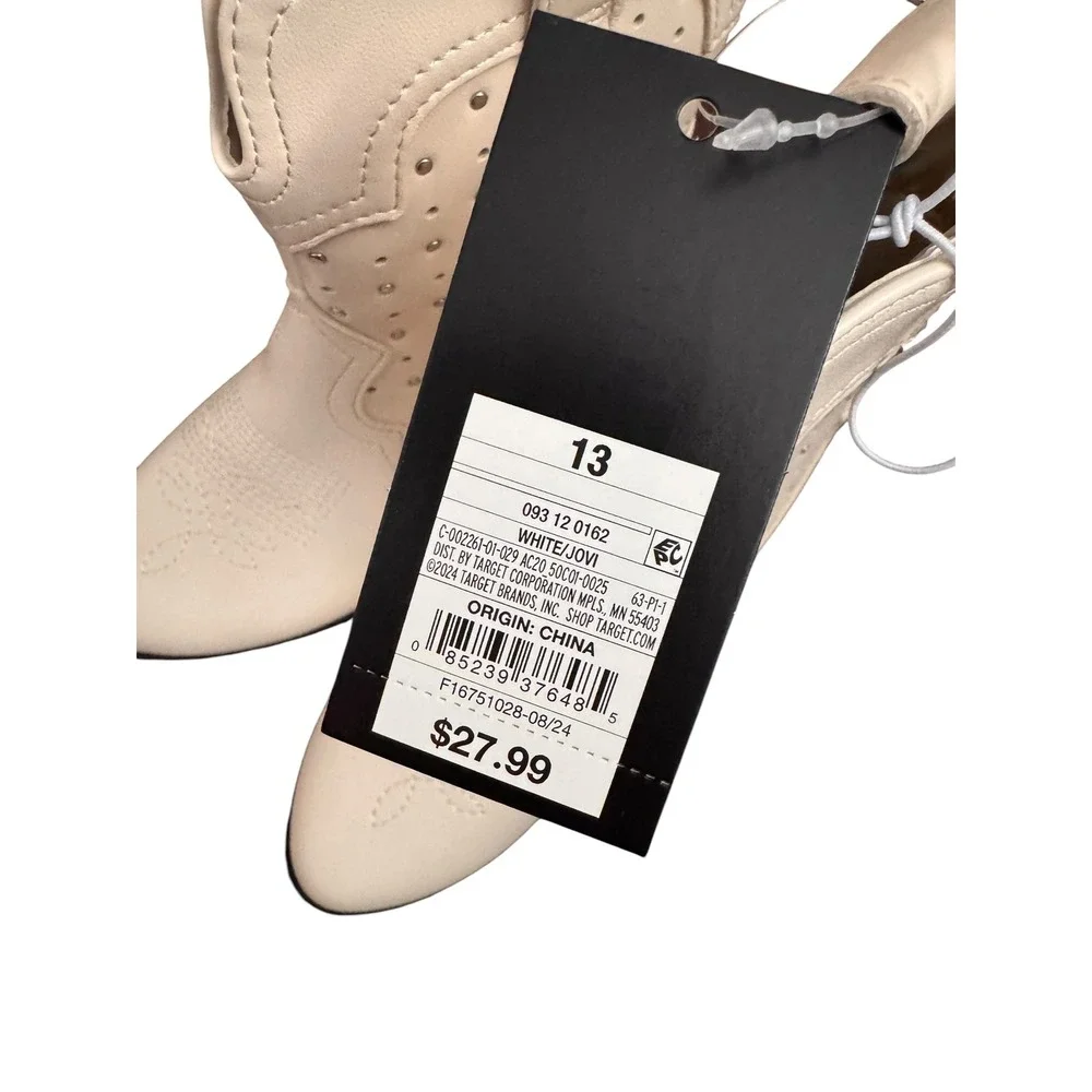 Art Class Girls Jovi Western Cowboy Boots Off White Studded Side Zip Size 13 NEW