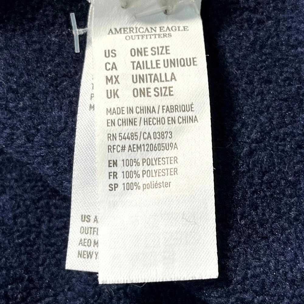 American Eagle Outfitters Fleece Throw Blanket One Size Navy Embroidered Logo