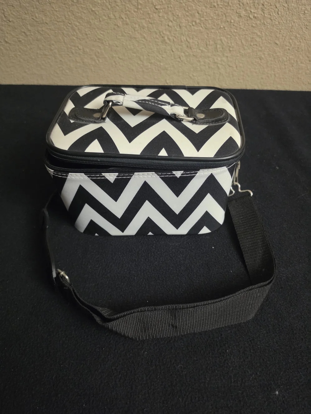 Black and White Chevron Train Case Cosmetic Bag