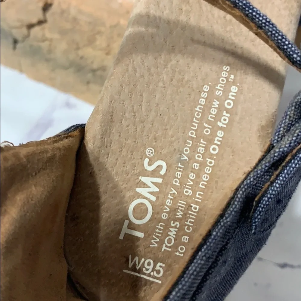 Toms Wedges Sienna Chambray Denim Ankle Strap Cork Sandals