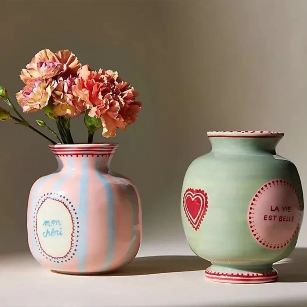 Laetitia Rouget x Anthropologie “La Vie Est Belle” Vase Pink Green Ceramic NWOT