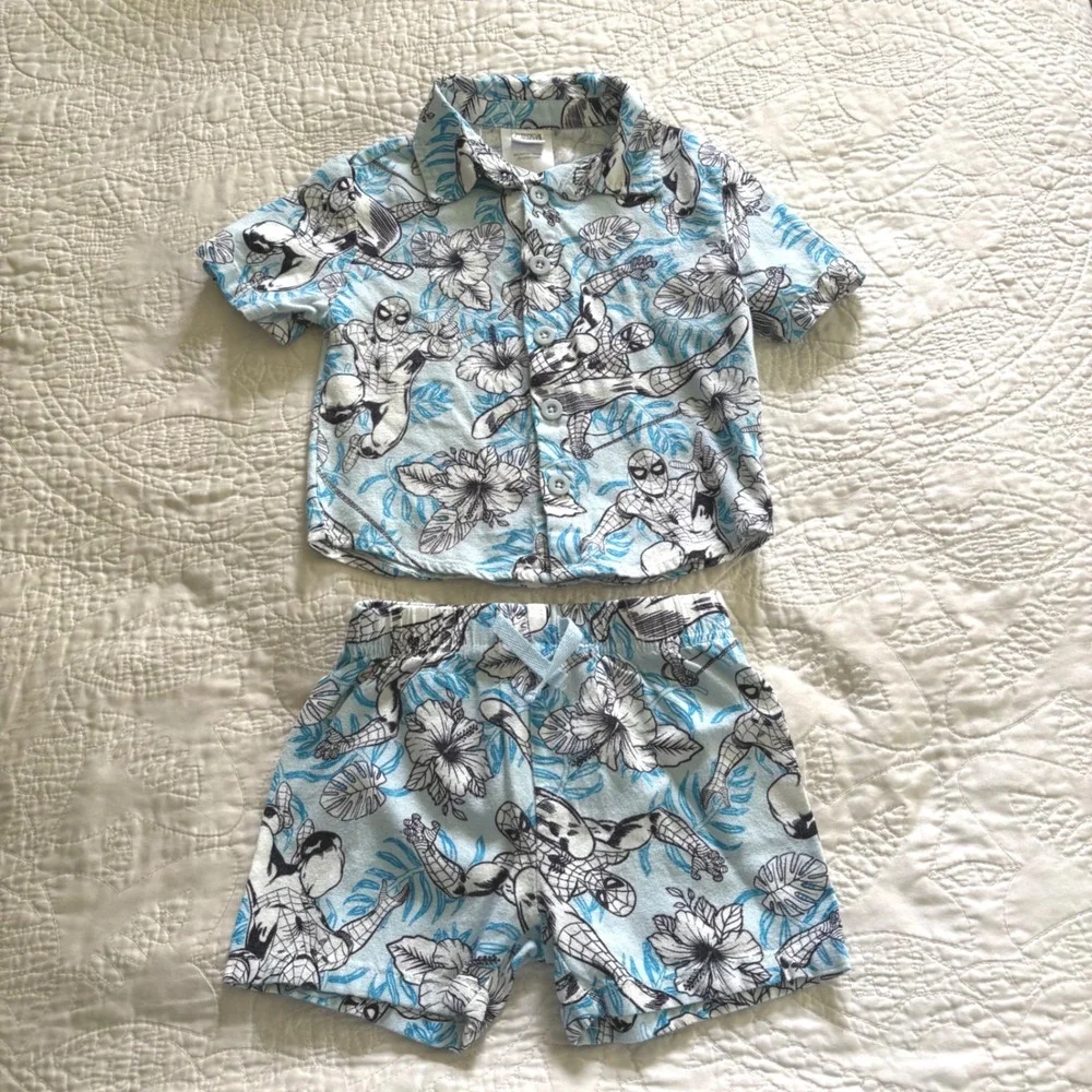 Marvel Spider-Man & Bluey Toddler Boy 2-Piece Summer Outfit Sets Bundle 2T