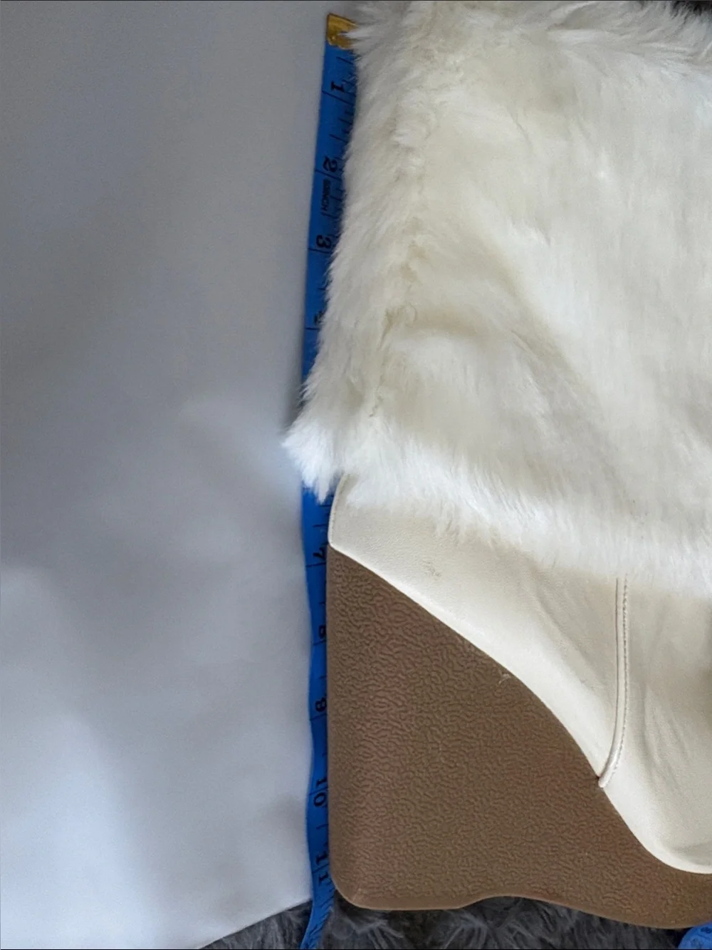 Jennifer Lopez White Faux Fur Wedge Boots with Tan Wedge