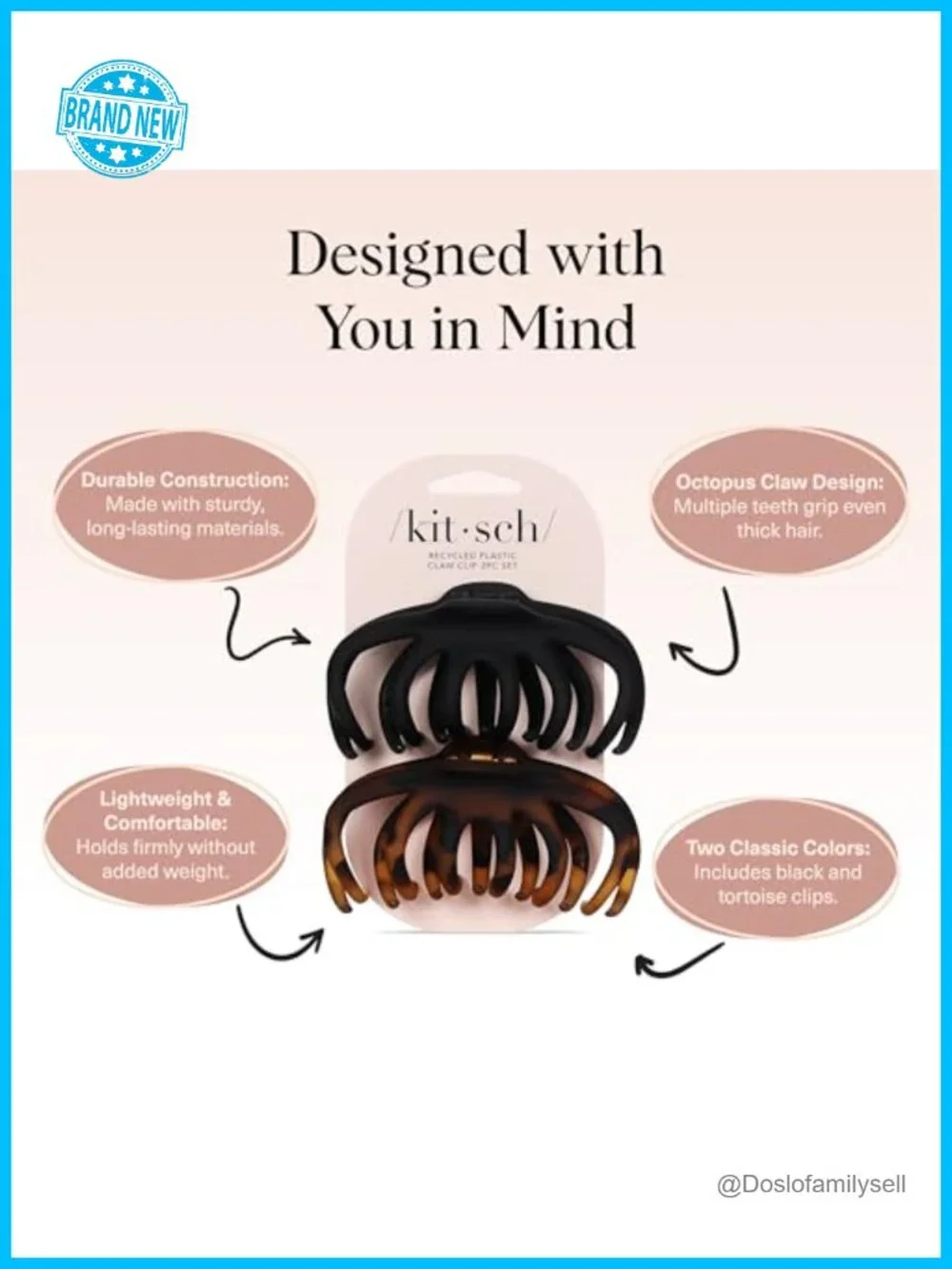 Large Octopus Hair Clips for Thick Hair Durable Recycled Plastic Slip-Free Grip