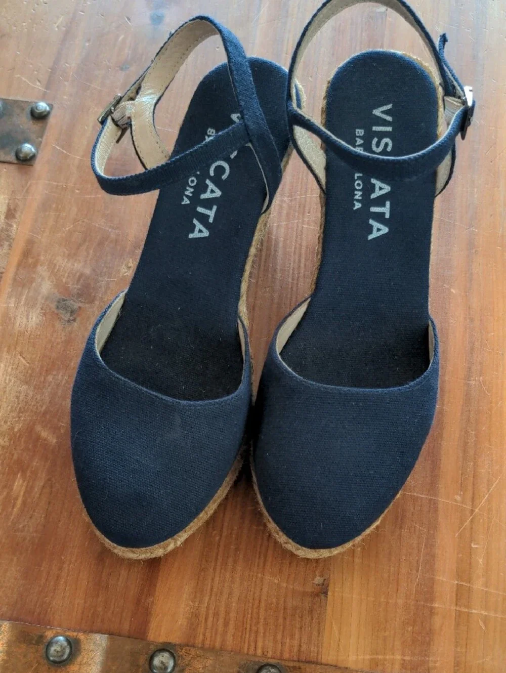 Viscata Navy Espadrille Wedge Sandals with Ankle Strap
