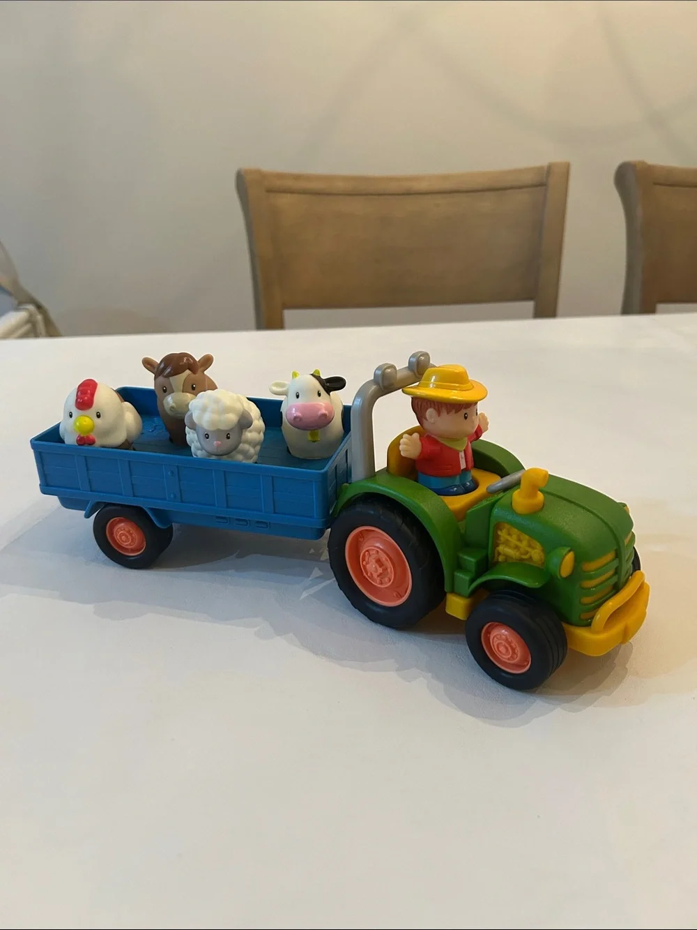 Green Tractor Toy with Trailer and Farm Animals