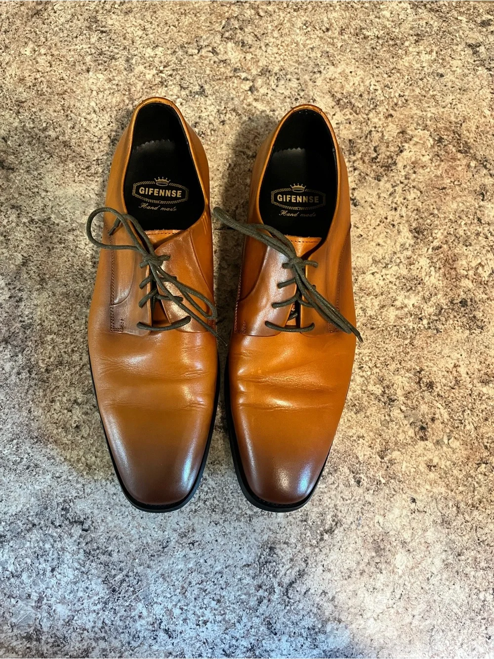 Gifennse Men's Tan Leather Dress Shoes - Lace-Up Oxfords