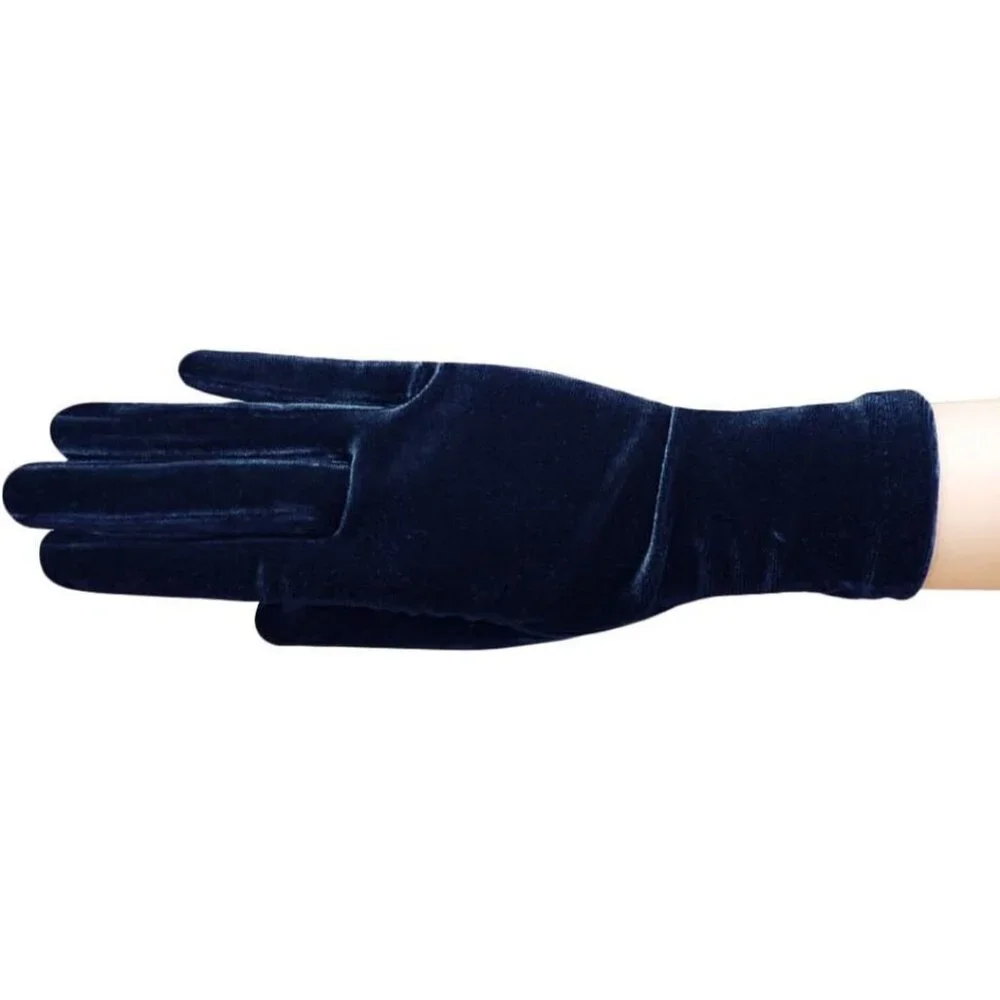 Women's Dark Navy Stretch Velvet Gloves Wrist Short Length Wedding Party Gloves