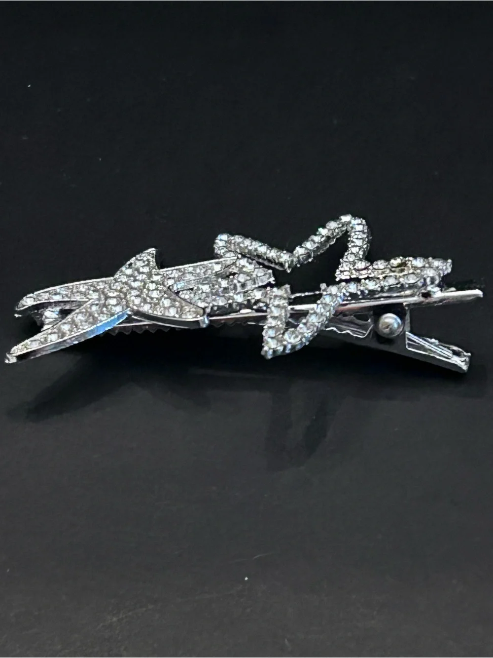 Mint Rhinestone Starfish Hair Clip Set of Two - Silver-tone w/Crystals and Pearl