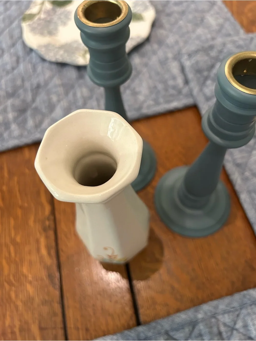 Vintage Floral porcelain Bud Vase in White and Turquoise