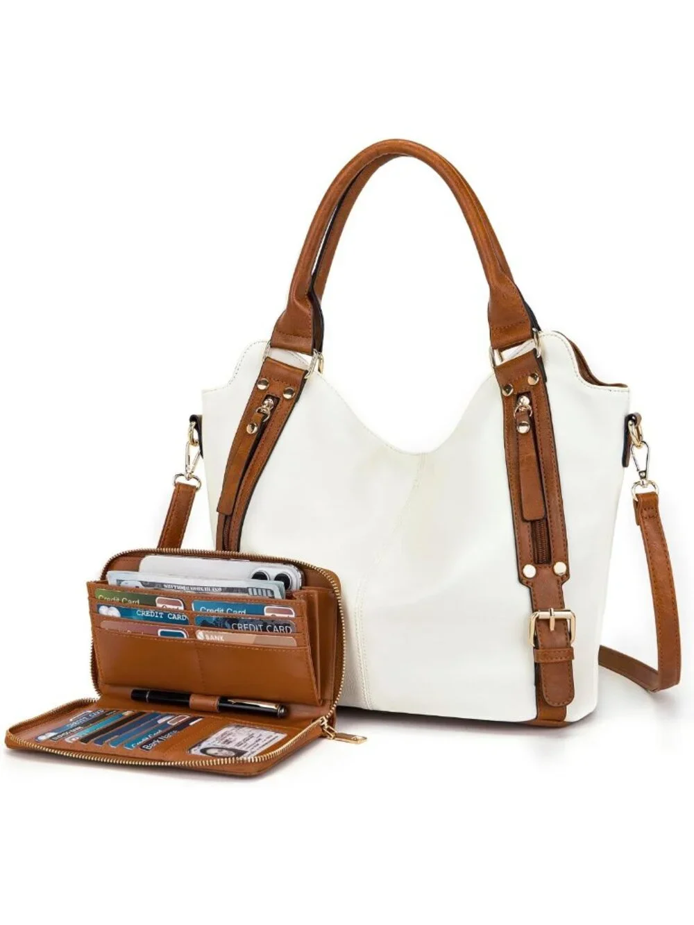 Stylish Large Crossbody Bag & Wallet Set for Women | Soft PU Leather, 9 Pockets