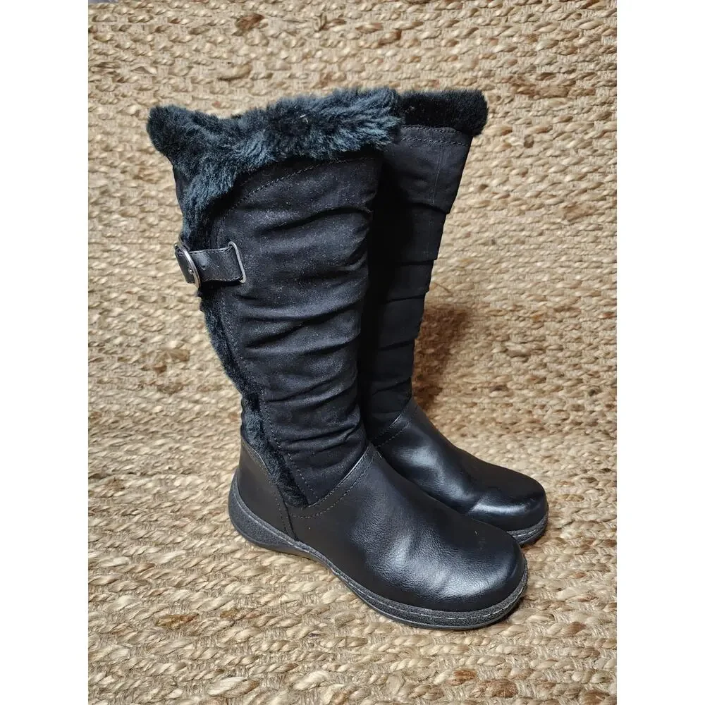 Kim Rogers Black Boots Faux Fur Riding Biker Mid Calf Equestrian Size 8 M