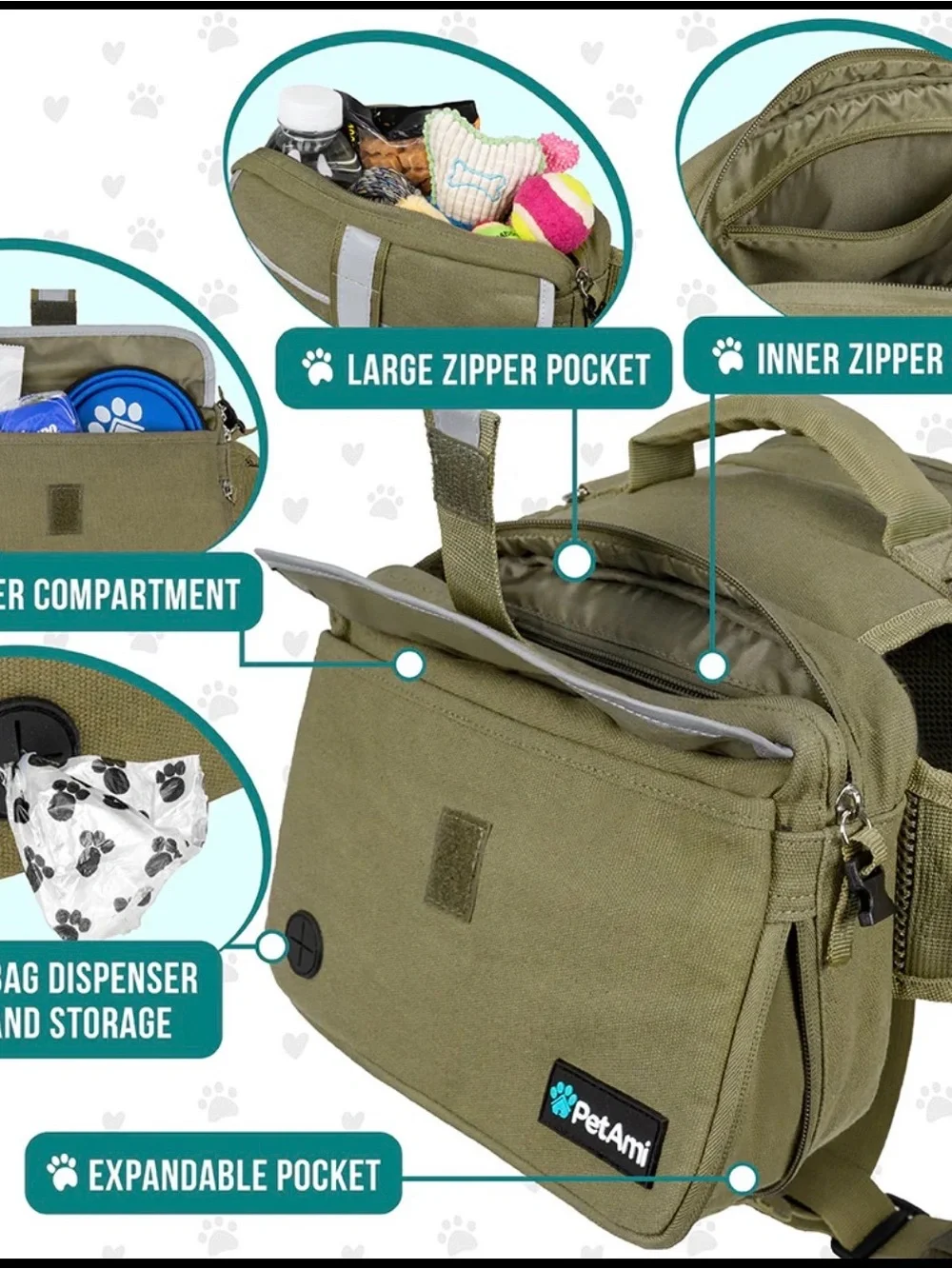 Pet Ami Deluxe harness saddle bag backpack for pets MedLarge