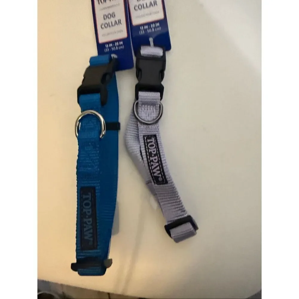 Lot Of 2 Top Paw Signature Pet Dog Adjustable Collar Blue & Purple Medium NWT