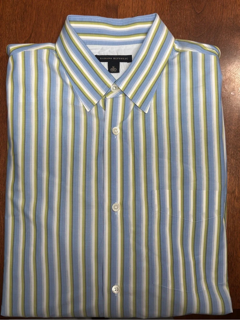 Banana Republic Blue and White Striped Men's Dress Shirt