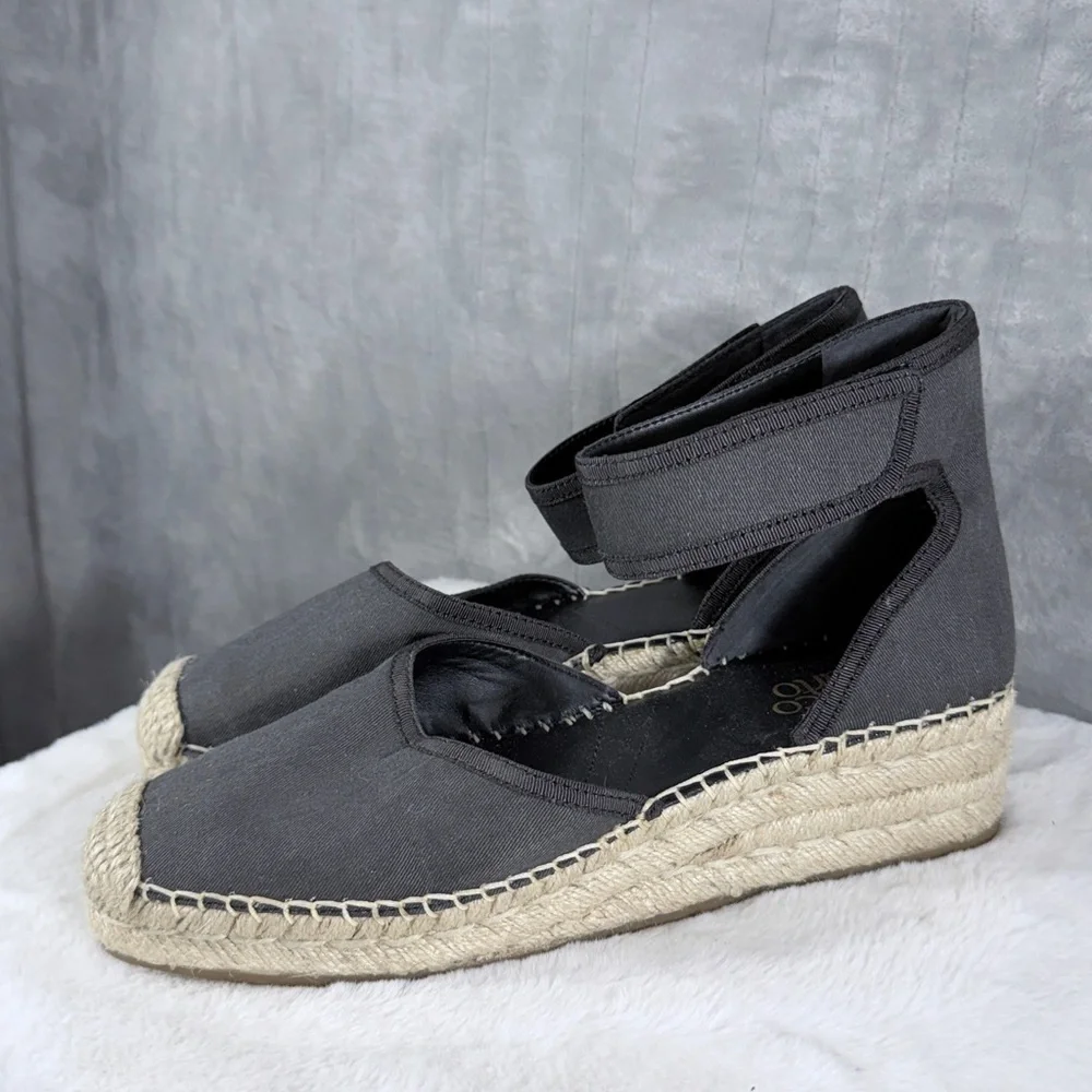 Franco Sarto Black Canvas Espadrille Wedge Sandals Size 9.5