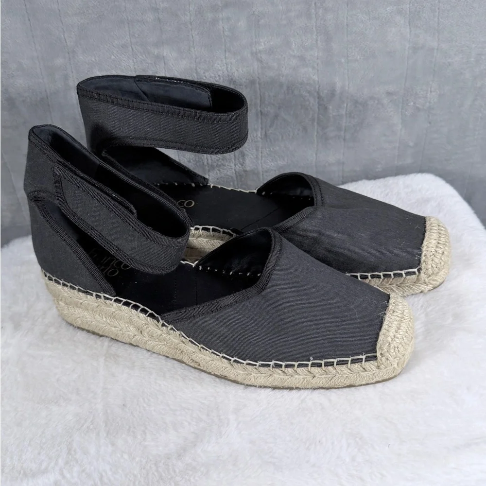 Franco Sarto Black Canvas Espadrille Wedge Sandals Size 9.5