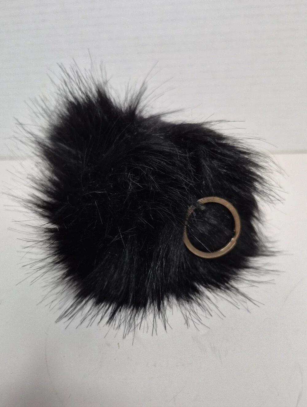 Furry Soft Large Black Puff Ball Keyring
