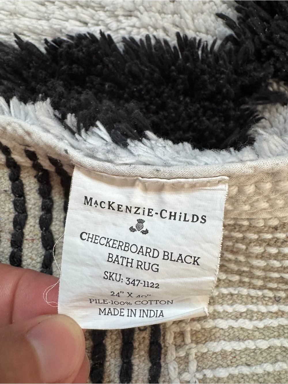 MACKENZIE CHILDS Checkerboard Black Bath Rug Plush Black & White