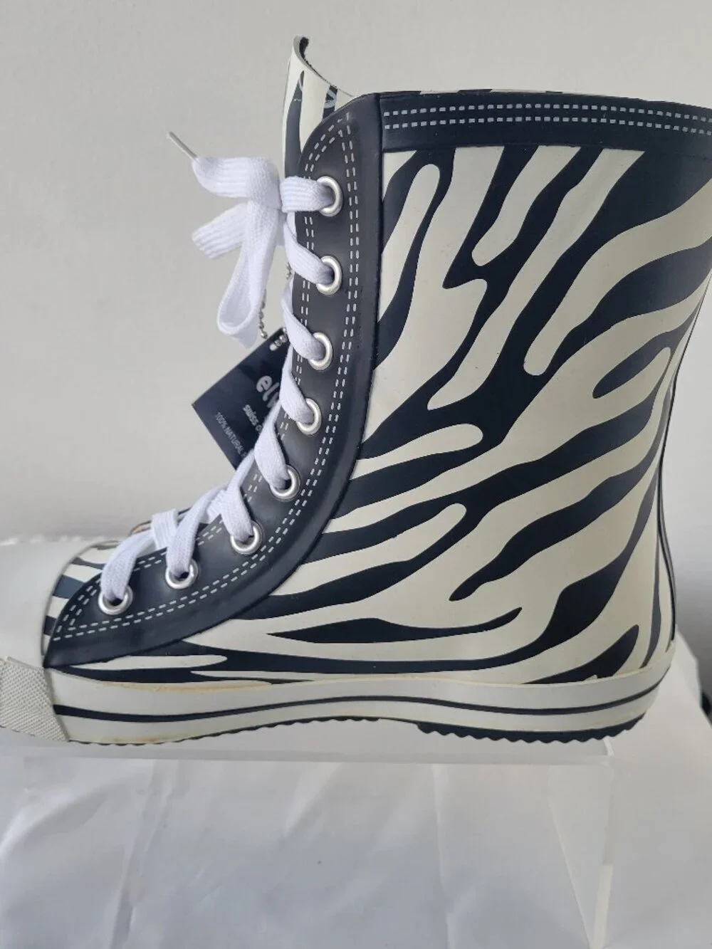 NWT - Elvetik Zebra Stripes Rubber Lace-up Boots Swiss Design (US Size 5)