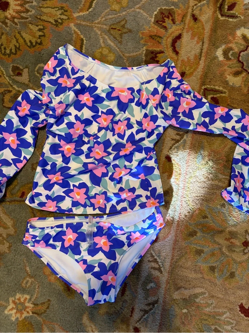 Raisins Kids Floral Long-Sleeve Swim Set in Blue and Pink