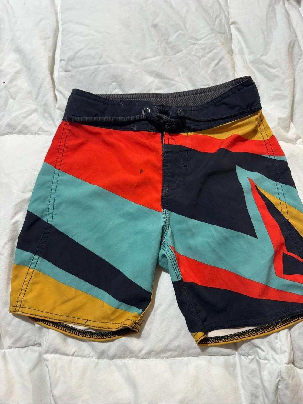 Volcom mod tech Boys Multicolor Geometric Swim Trunks - Black Waist