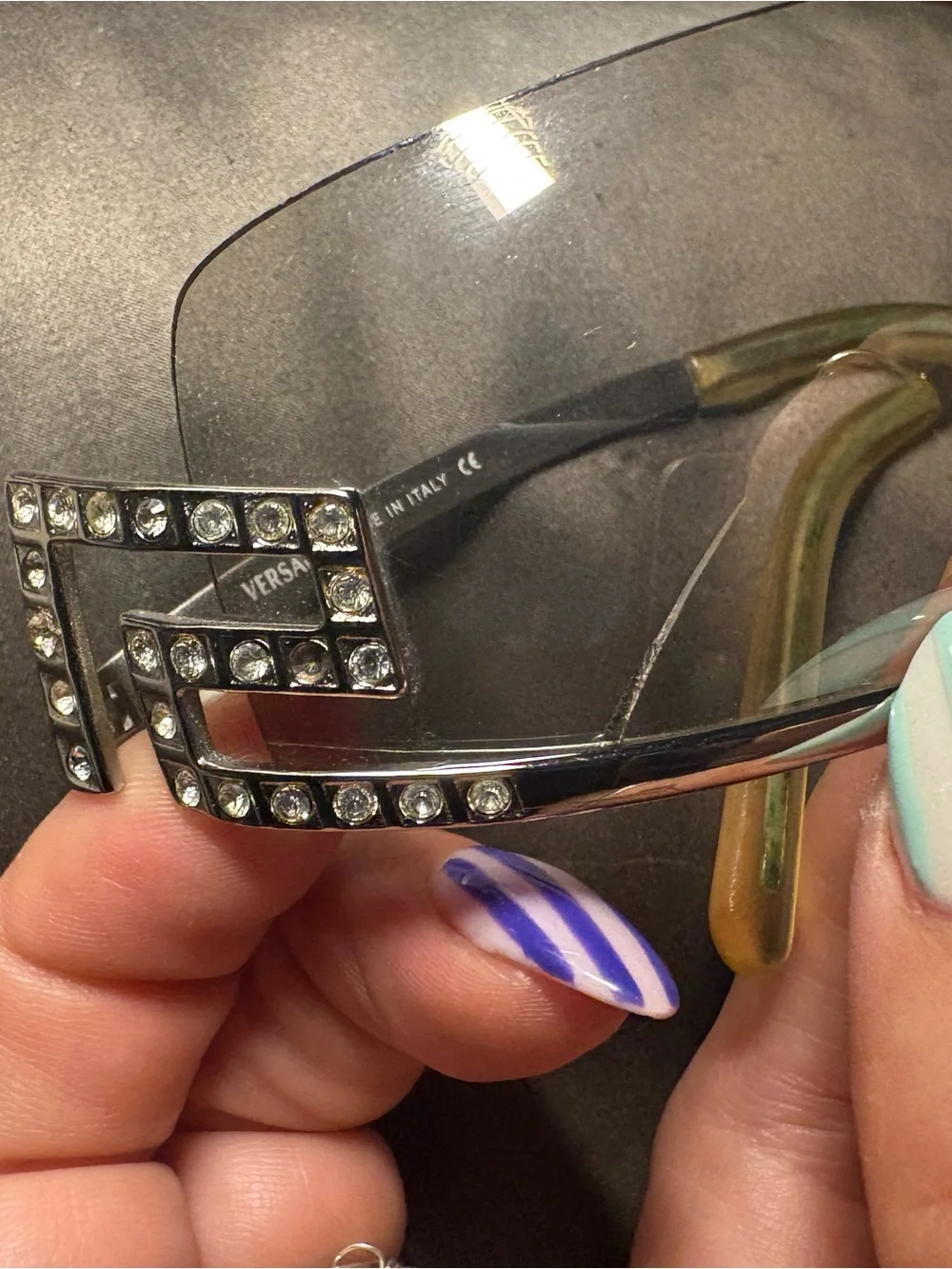 Versace Women's Gray Gradient Rimless Sunglasses with Gold Accents