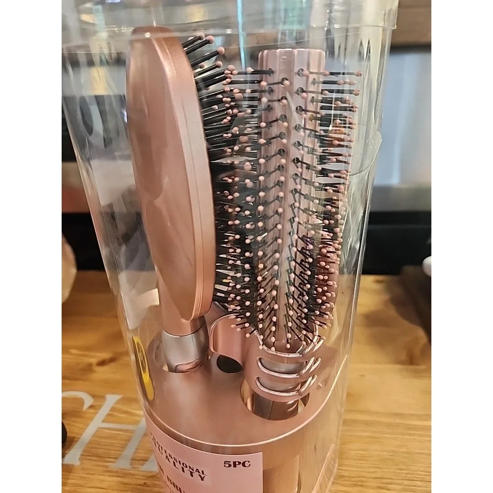 5 Pc Hair Brush Set Great Gift Beauty Tools Paddle‎ Brush Roller Handle Mirror